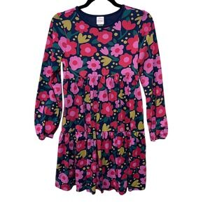 Hanna Andersson Girls Dress Size 12 Bright Floral Long Sleeve Tiered -READ